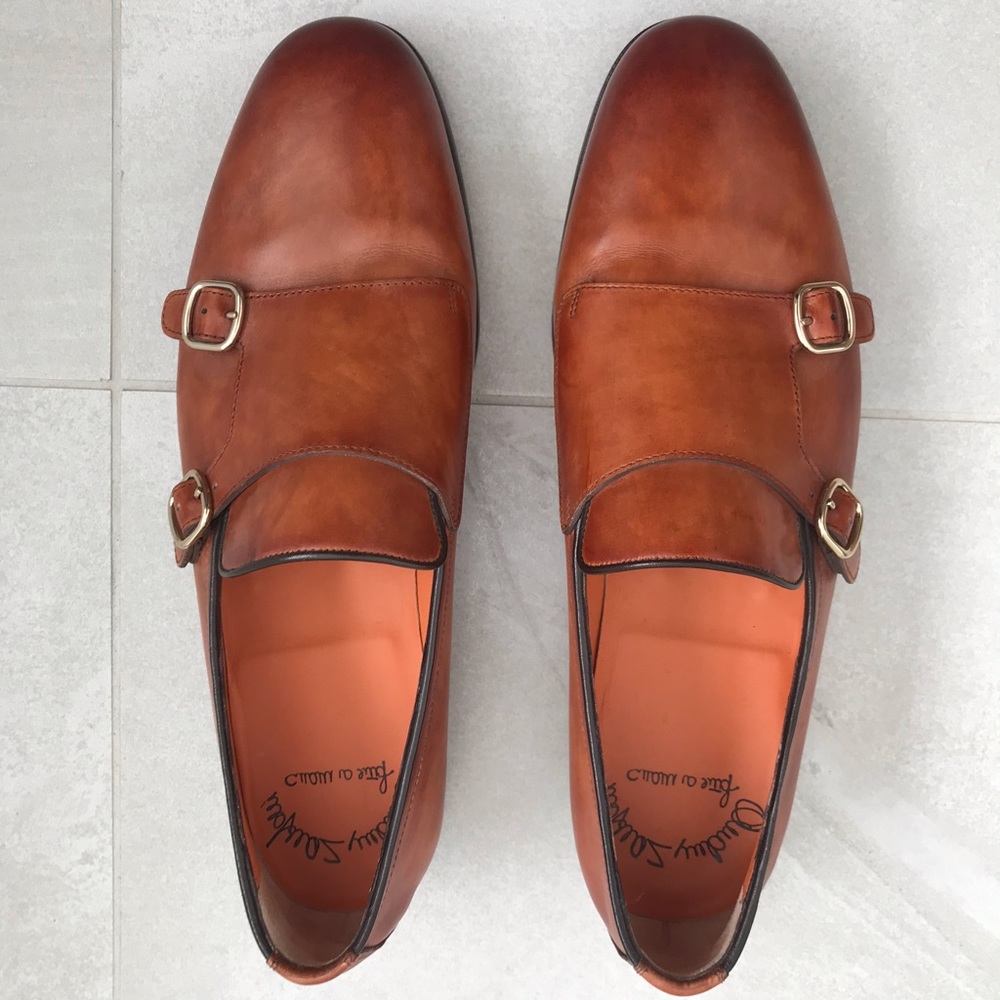 Santoni hand made double monk strap shoes